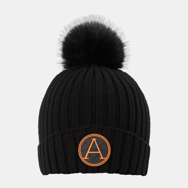 Image of Arctic Army Womens Chunky Ribbed Bobble Hat Black/Orange female Ladies