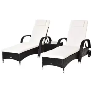 Image of Outsunny Rattan Sun Lounger Set with Side Table - Black