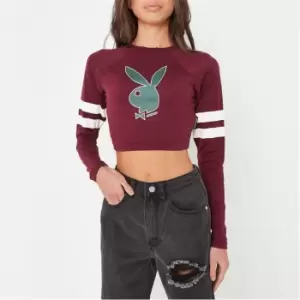 Image of Missguided Stripe Long Sleeve Crop Top - Red