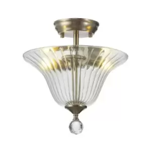 Image of Luminosa Talisa 2 Light Semi Flush Ceiling Lamp E27 With Bell 30cm Glass Shade Satin Nickel, Clear