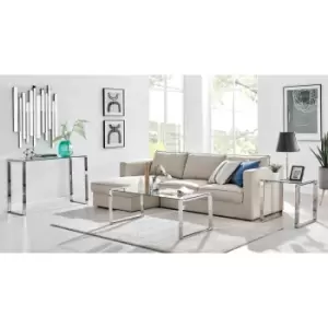 Image of Furniture Box Miami Chrome Metal and Glass Console Coffee End Side Table Set