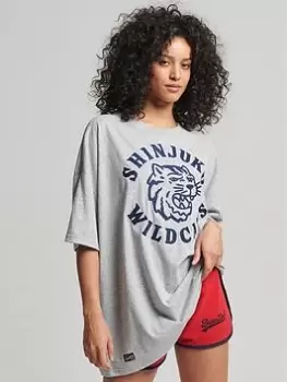 Image of Superdry Vintage Oversized Collegiate Tee - Grey, Size 14, Women