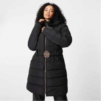 Image of Biba BIBA Longline Belted Puffer Coat - Black