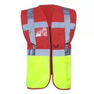 Image of Yoko Hi-Vis Premium Executive/Manager Waistcoat / Jacket (L) (Red/Hi Vis Yellow)