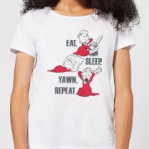 Image of Popeye Eat Sleep Yawn Repeat Womens T-Shirt - White - M