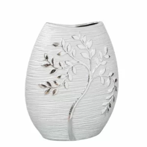 Image of Silver Electroplated Tree Ceramic 24cm Oval Vase