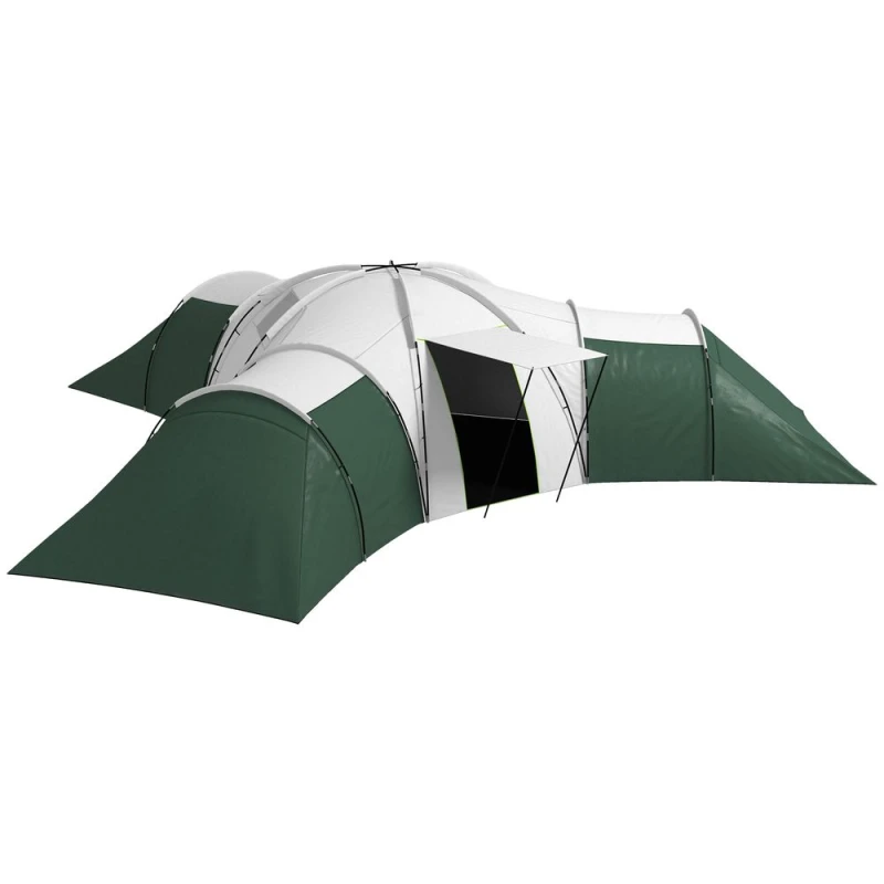 Image of Outsunny Large Camping Tent with 3 Bedroom, Living Area and Porch for 6-9 Green