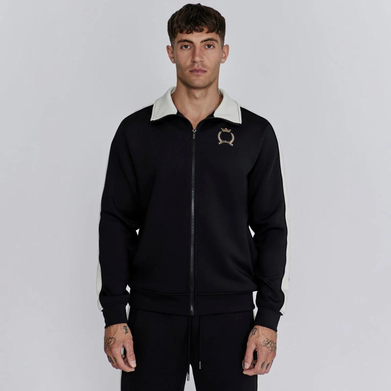 Image of SikSilk Mens Short-Sleeve Crest Tracksuit Top Black male Medium