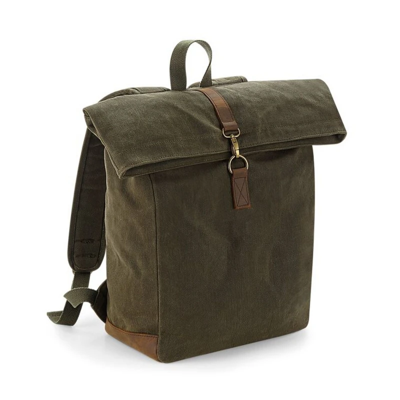 Image of Quadra Mens Heritage Leather Accents Backpack in Dark Olive Dark Olive Male