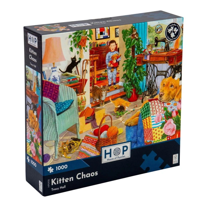 Image of The House Of Puzzles Kitten Chaos 1000 Piece Jigsaw Puzzle Size: 1000 Pieces Multicolor Unisex 1000 Pieces
