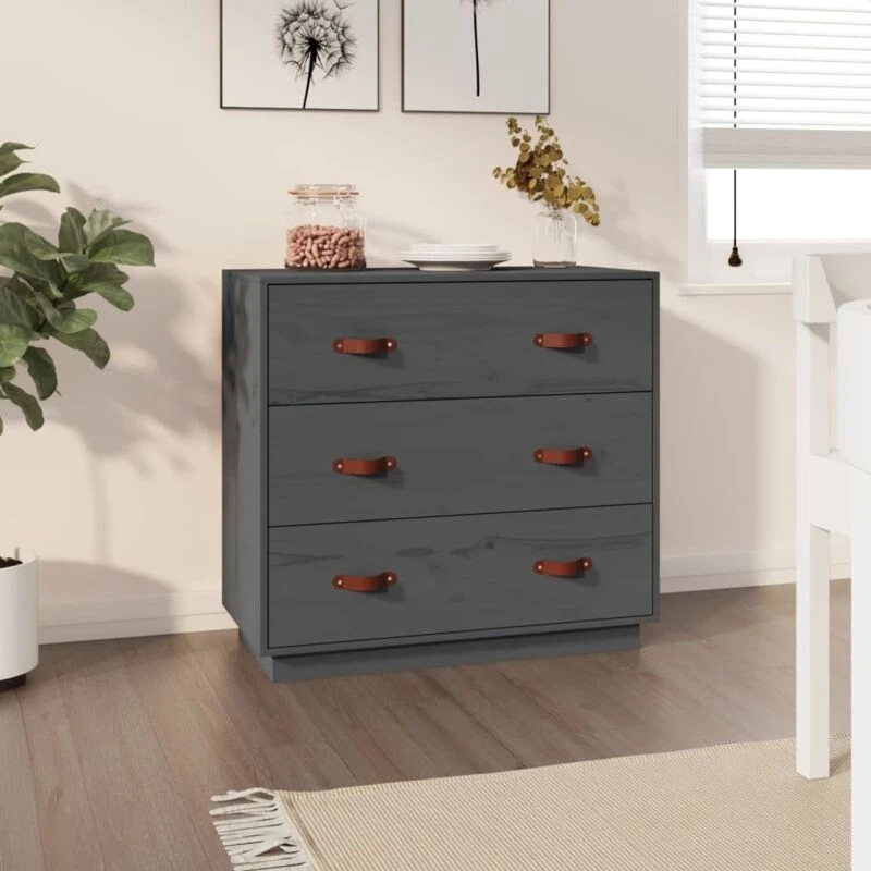 Image of vidaXL Sideboard Grey 80x40x75cm Solid Wood Pine, Grey 820109