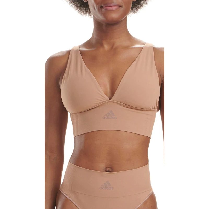 Image of adidas Sport Active Seamless Micro Stretch Long Line Plunge Bra - Brown Brown 8