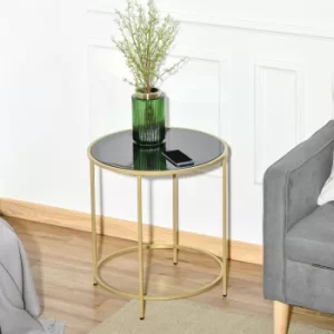 Image of HOMCOM Round Side Table Morden Coffee Tables with Gold Metal Base, Table with Tempered Glass Tabletop, for Living Room, Bedroom, dining room