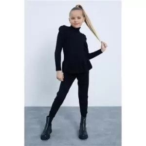 Image of I Saw It First Black Girls Puff Sleeve Knitted Set - Black