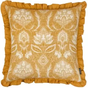Image of Kirkton Floral Pleat Fringe Cushion Ochre, Ochre / 50 x 50cm / Polyester Filled