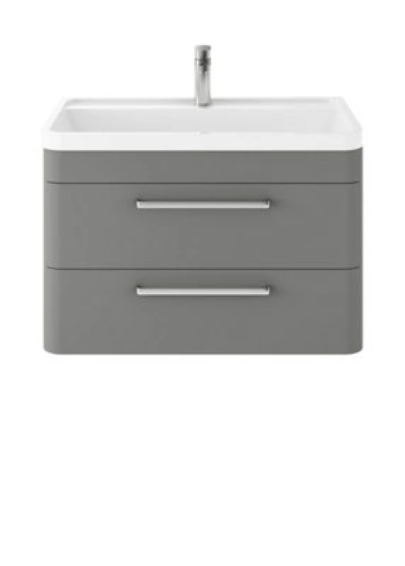 Image of Hudson Reed Solar Wall Hung Vanity Unit With Polymarble Basin, Modern 2 Drawer Bathroom Sink Vanity Unit In Cool Grey, 800mm