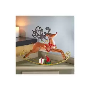 Image of Marco Paul - Traditional Christmas Rocking Rudy Reindeer with Bells Christmas Decorations - Standing Christmas Ornaments Festive Figurine Deer Statue