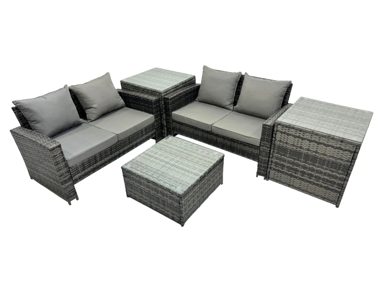 Image of Fimous Lounge Double Seat Sofa Coffee Table Set with 2 Side Tables in Dark Grey Dark Grey Unisex