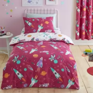 Image of Bedlam Kids Super Sonic Cosmic Print Glow In The Dark Duvet Cover Set, Pink, Single