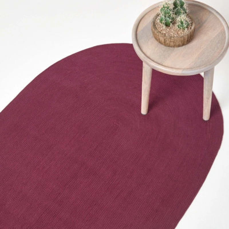 Image of Homescapes Plum Handmade Woven Braided Oval Rug, 60 X 90 Cm