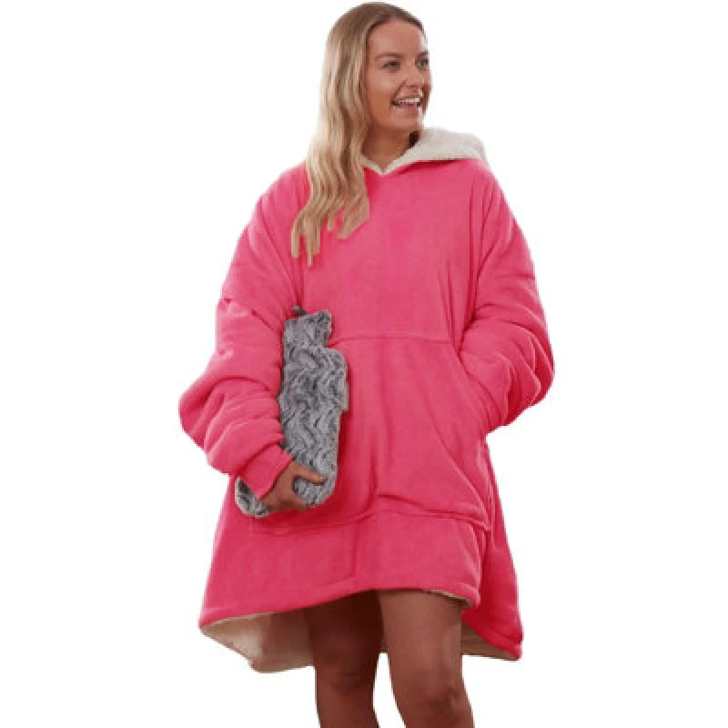 Image of OHS OHS Oversized Plush Sherpa Fleece Hoodie Blanket in Fuchsia Fuchsia One Size Unisex 5027434164547