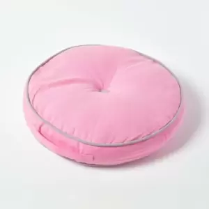 Image of Pink and Grey Round Floor Cushion - Pink - Homescapes