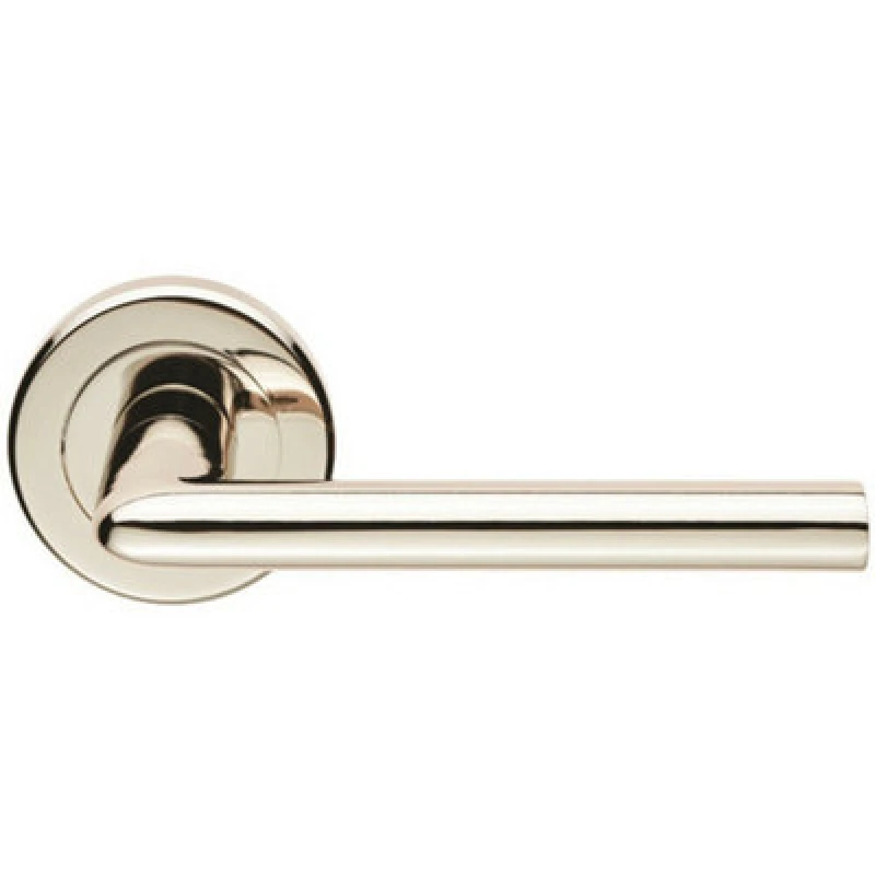 Image of Loops PAIR Slimline Straight Bar Lever on Round Rose Concealed Fix Polished Nickel Metallics