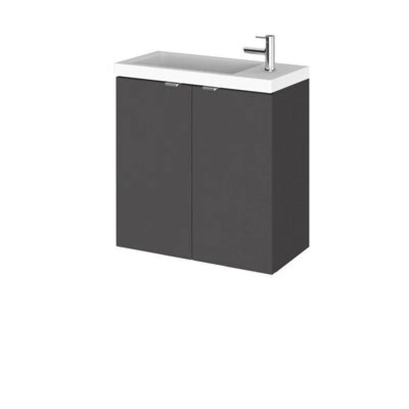 Image of Hudson Reed Fusion Wall Hung 2 Door Vanity Unit & Polymarble Basin Compact, Stylish Sink Vanity Unit, Gloss Grey, 500mm