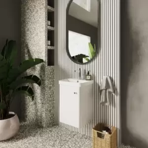 Image of Nuie - Core Wall Hung 1-Door Vanity Unit with Thin Edge Basin 400mm Wide - Gloss White
