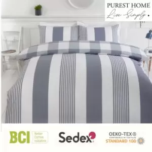 Image of Home Chambray Stripe Denim Single Duvet Cover Set Reversible Bedding Bed Set Bed Linen - Denim - Rapport