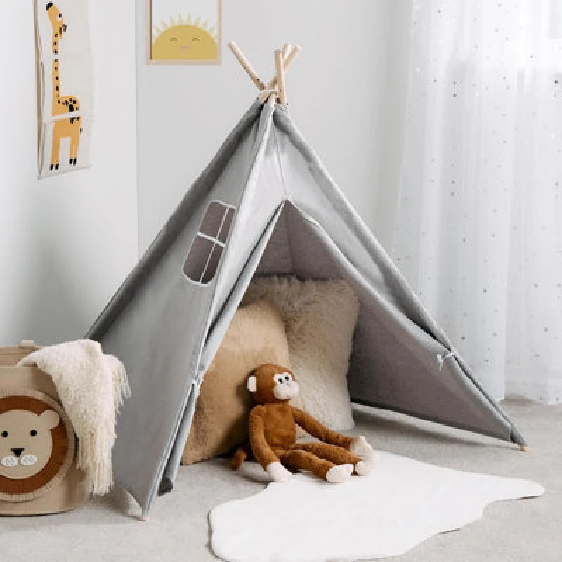 Image of OHS OHS Teepee Play Tent Kids Foldable Sleepover Indoor Childrens Storage in Grey Grey One Size Unisex 5027434184002