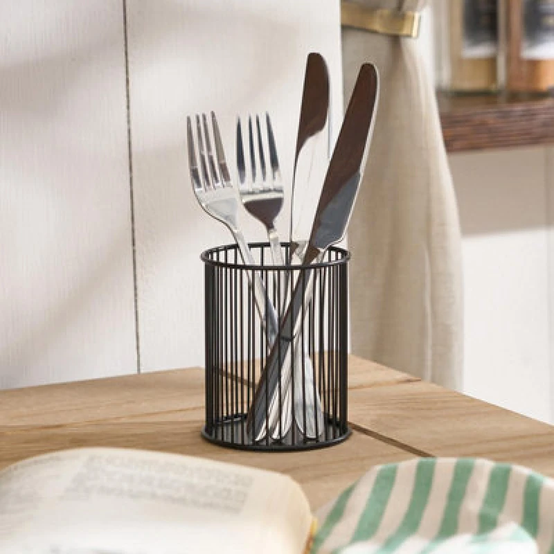 Image of OHS OHS Cutlery Holder Wire Storage Kitchen Organiser Tidy Space Saving in Black One Size Unisex 5027434225354