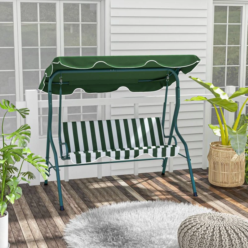 Image of Outsunny 3-person Garden Swing Chair - Green Stripes 84A-118V01GN