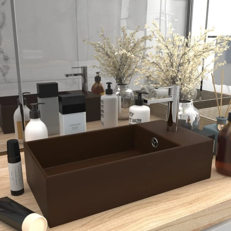 Image of VIDAXL Bathroom Sink with Overflow Ceramic Dark Brown Vidaxl 8720286037003