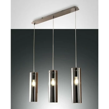 Image of Fabas Luce Lighting - Fabas Luce Sintesi Straight Bar Pendant Ceiling Light Transparent Grey Glass, E27