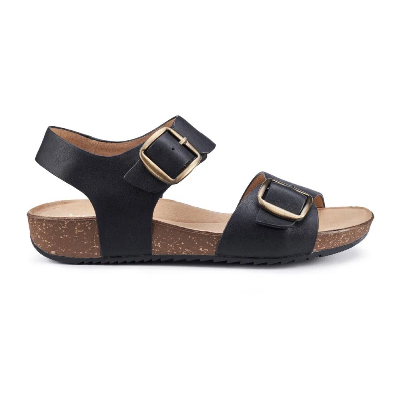 Image of Hotter Womens 'Tourist II' Cork Wedge Sandals in Black Size: 4 Black Female 4