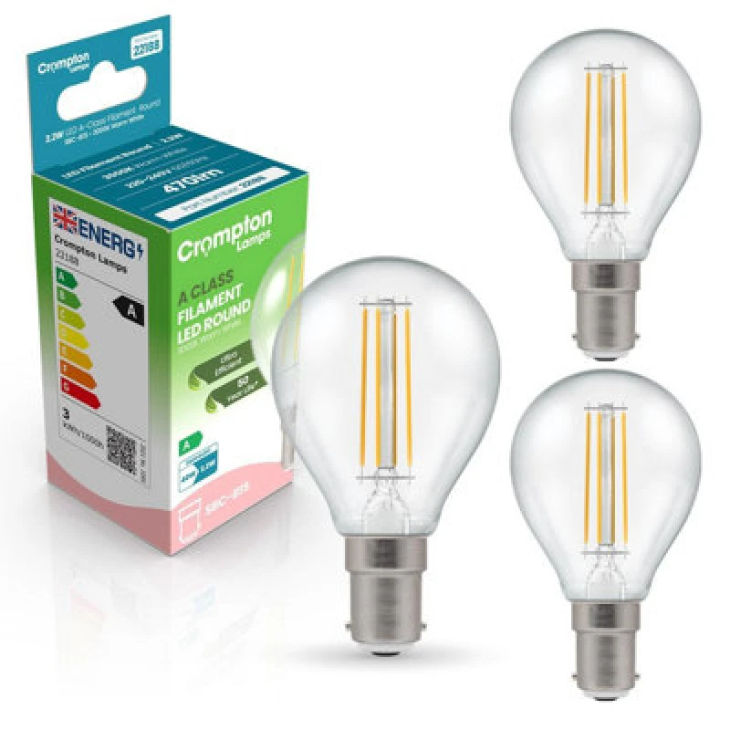 Image of Crompton Lamps LED Ultra-Efficient Golfball 2.2W B15 A-Class Warm White Clear (40W Eqv)