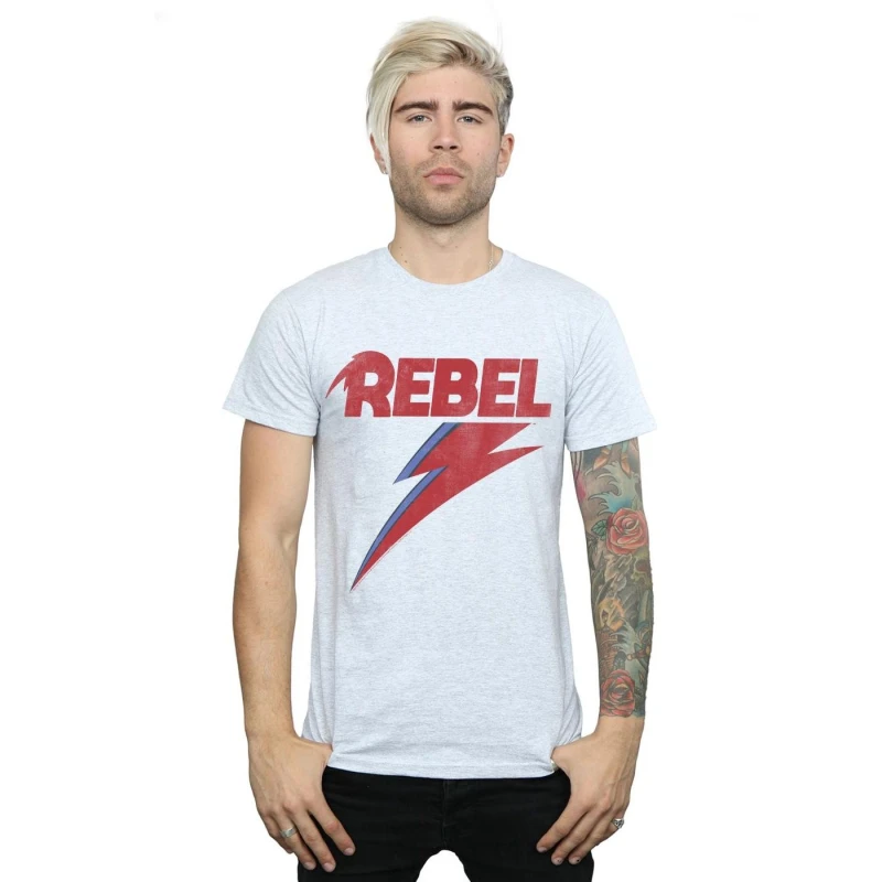 Image of David Bowie David Bowie Men Distressed Rebel T-Shirt in Grey Size: Small Grey S Male 5059568246257
