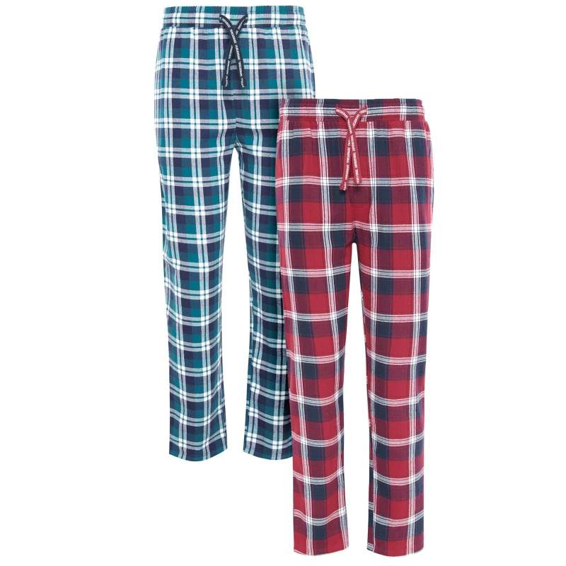 Image of Threadbare 2 Pack Check 'Lowell' Cotton Pyjama Trousers Navy