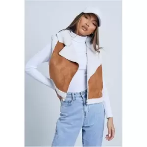 Image of I Saw It First Cropped Faux Suede Shearling Gilet - Brown