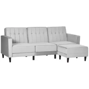 Image of HOMCOM L Shape Sofa Bed Set with 3-Seater Sofa and Footstool, Corner Sofa Bed with Ottoman, Light Grey