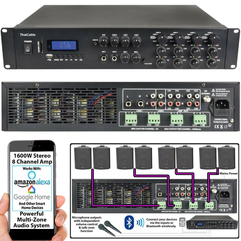 Image of Loops 1600W LOUD Outdoor Bluetooth System 16x 140W Black Speaker Weatherproof Music Player Black unisex