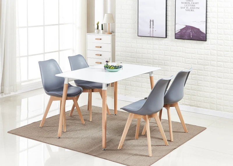 Image of Life Interiors Life Interiors 5PCs Dining Set - a Halo Dining Table & Set of 4 Lorenzo Tulip chairs with Padded Seat in Grey Grey One Size Unisex 5060