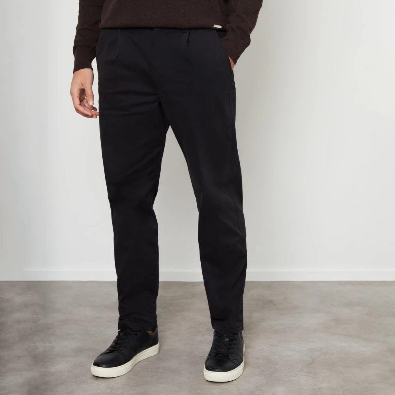Image of Threadbare Cotton Straight Leg Pleated Chino Trousers With St - Black M
