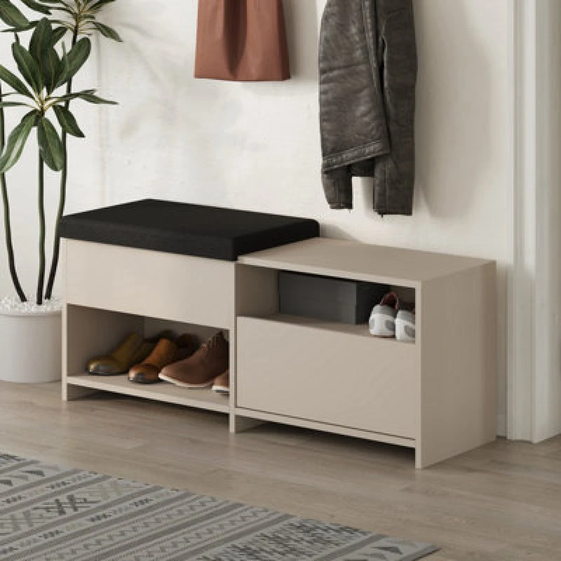 Image of Decortie Shoe Bench Storage 40.5X120.3X51Cm Particleboard Sand Stone, Cream 8683628015933