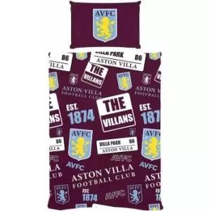 Image of Aston Villa FC Patchwork Duvet Cover Set (Single) (Burgundy/Yellow/White)