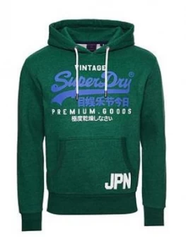 Image of Superdry Vintage Label Hoodie, Dark Green, Size XS, Men