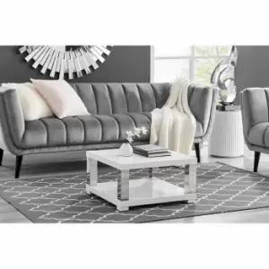 Image of Furniture Box Anzio Square White High Gloss And Chrome Small Modern Coffee Table