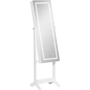 Image of Mirrored Jewellery Cabinet W/ LED Light Lockable Jewellery Armoire White - Homcom