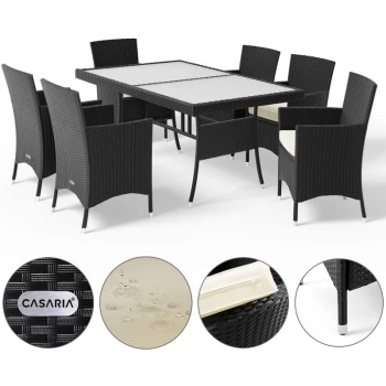 Image of Poly Rattan Seating Group Nice 6 Garden Chairs 5cm 2" Pads Table 150x90cm 59x35IN Outdoor Furniture Black - Casaria